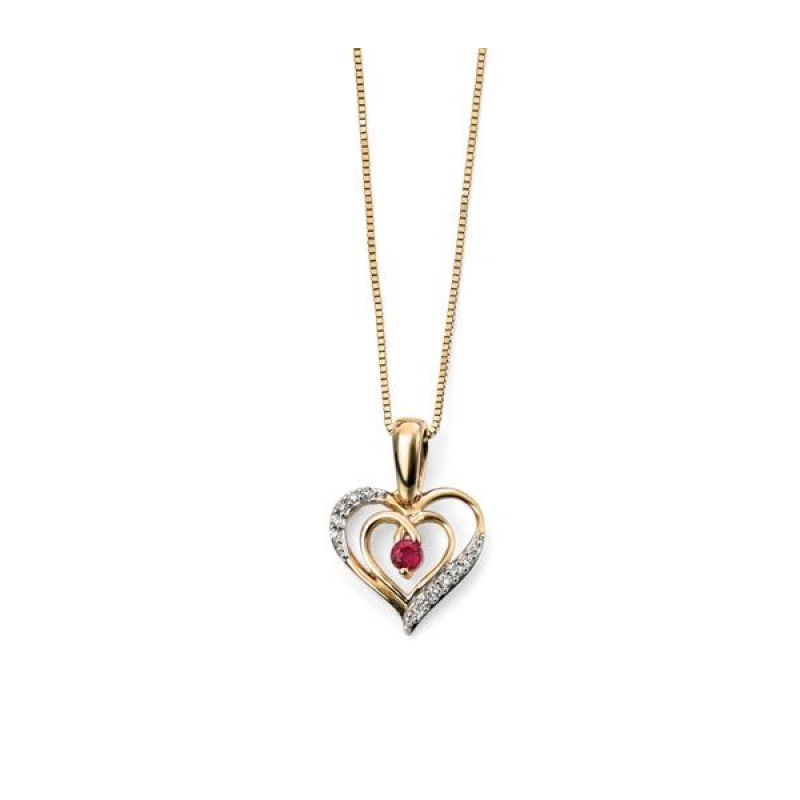 Ruby Diamond Heart Pendant and Chain